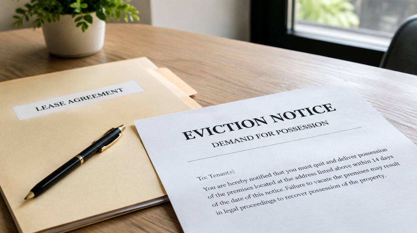 Georgia demand notice and lease paperwork on a desk